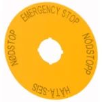 M22-XAK4 Etiqueta circular 90mm “Paro De Mergencia” 4 idiomas (DE, SV, FI, DA)