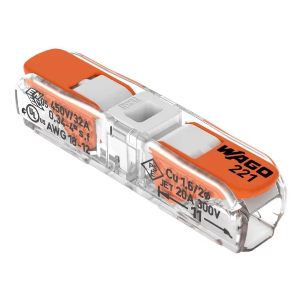 Conector rapido con palancas 1 polo 0.08-4mm2 24-12AWG 20A 600VCA Transparente
