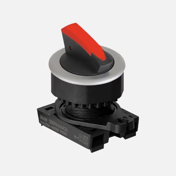 S3SFN-S5R Selector tipo palanca corta 3 posiciones 30mm momentáneo rojo