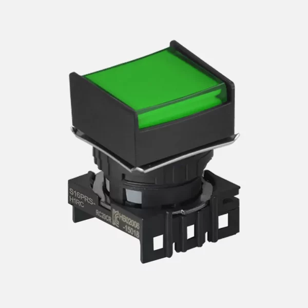 S16PRS-H2G Botón pulsador cuadrado saliente media guarda 16mm mantenido verde