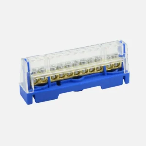 Terminal de neutro atornillada 11 orificios 2x6AWG + 9x8AWG 750VCA Azul
