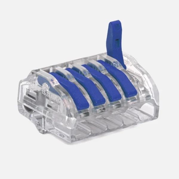 Conector rápido con palancas 5 polos 0.08-4mm² 28-12AWG 32A 450VCA Transp. 20pzs