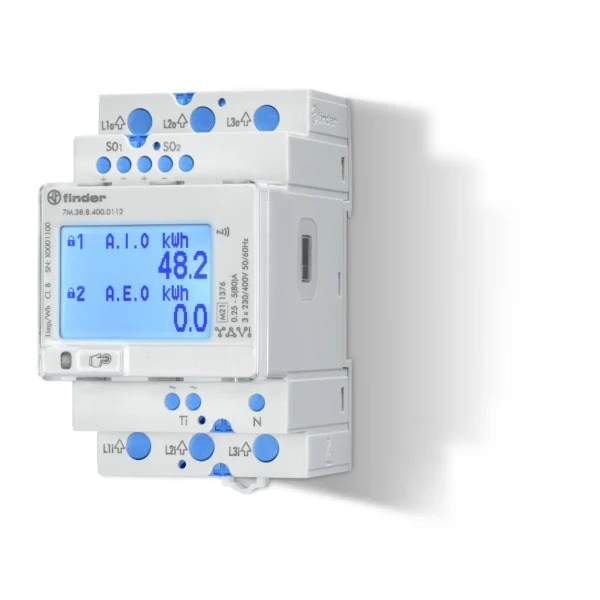 Contador de energía trifasico bidireccional pantalla LCD NFC+IR 80A 400VCA