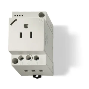 Tomacorriente tipo americano 15A con ind. LED 125VCA RAL7032 Montaje Riel DIN