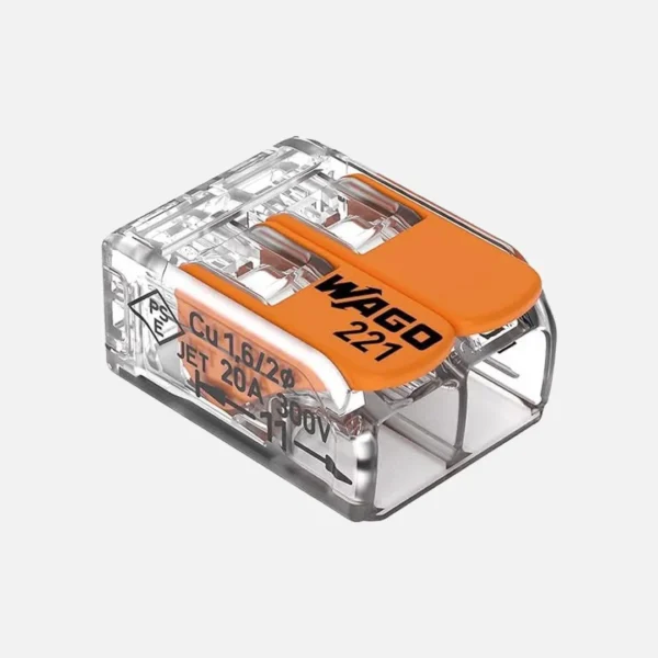 Conector rapido con palancas 2 polos 0.08-4mm2 24-12AWG 20A 600VCA Transparente