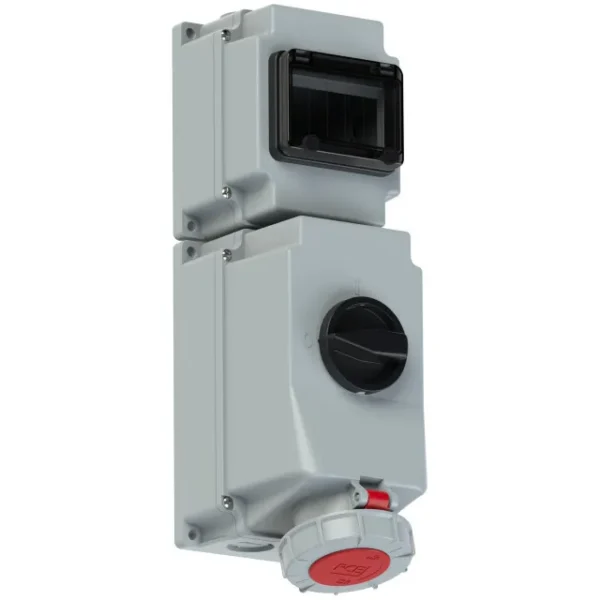 3883 Base mural/enc. 3P+N+T 6H 63A 400V IP67 Rojo