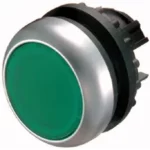 M22-DR-G RMQ-Titan Botón pulsador Plano Bisel plata 22mm Mantenido Verde