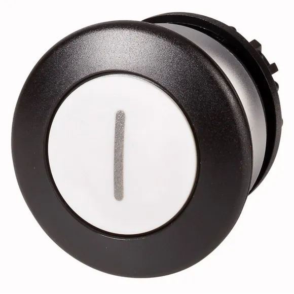 M22-DRP-W-X1 Botón Hongo B/plata 22mm Mantenido -I- placa/Blanco Cabezal/Negro