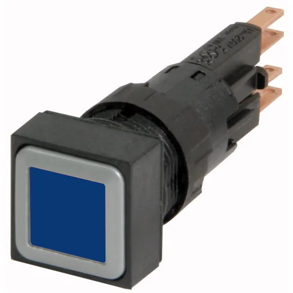 Q25LTR-BL/WB Botón cuadrado 25X25mm iluminado C/foco 16mm Mantenido Azul