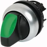 M22-WRLK-G Selector T/Palanca iluminado 2 pos B/plata 22mm Mantenido Verde