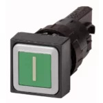 Q25D-11 RMQ16 Botón cuadrado 25X25mm Plano B/negro 16mm Momentáneo -I- Verde